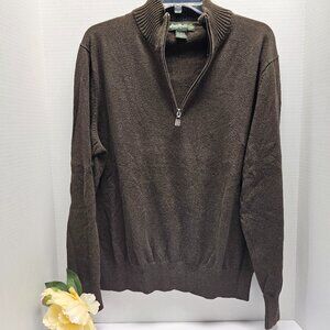 Eddie Bauer !/4 Zipper Knitted Pullover Mens Brown Sweater Cotton Cashmere M